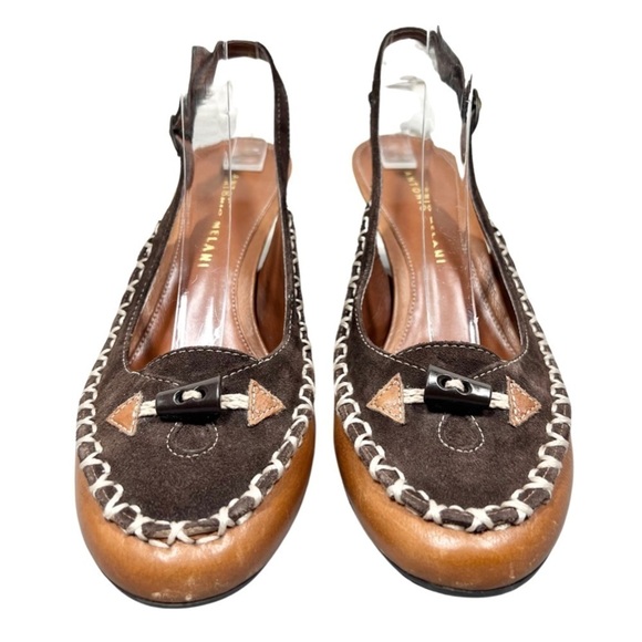 Antonio Melani Suede & Leather Slingback Moccasin Kitten Heel - Picture 2 of 8